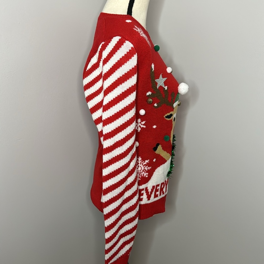 Ugly Christmas/Holiday Reindeer Sweater with Bells Sz M (7-9) - Picture 2 of 4